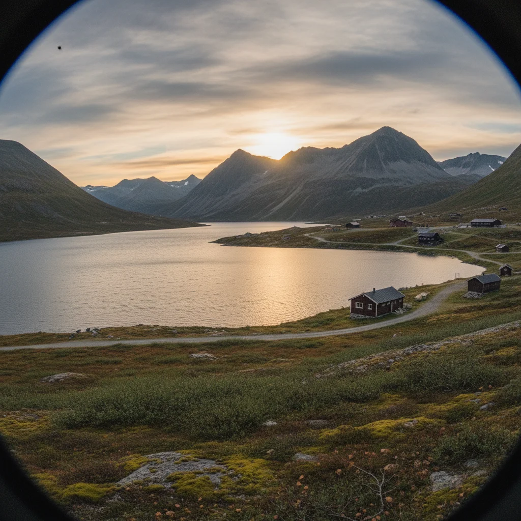 Mitternachtssonne über dem Torneträsk bei Abisko im Sommer