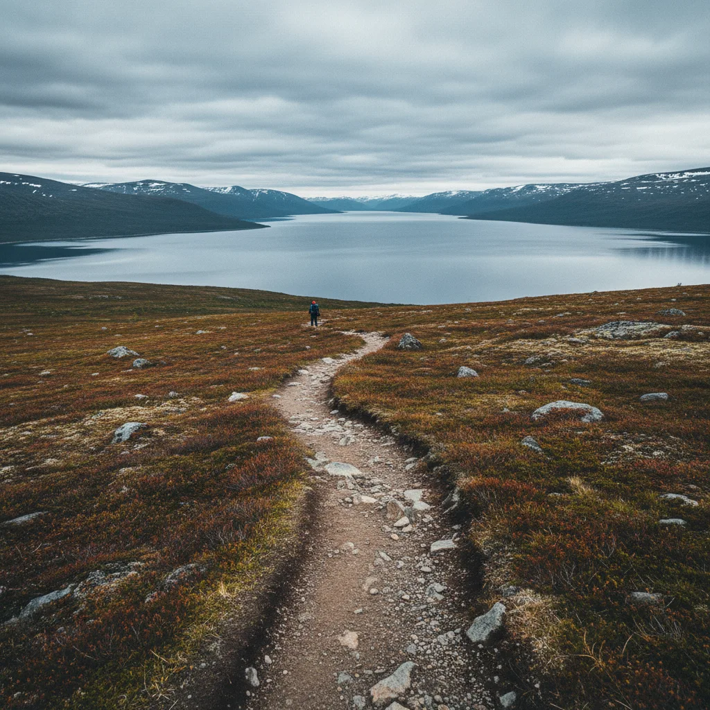 Wanderweg im Abisko Nationalpark mit Blick auf den Torneträsk-See