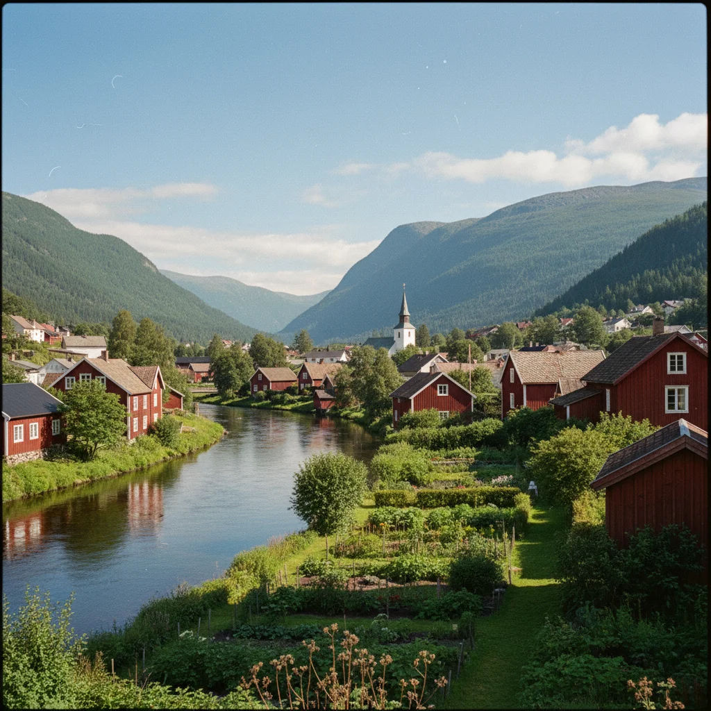 Älvdalen Dorfansicht mit roten Holzhäusern in Dalarna