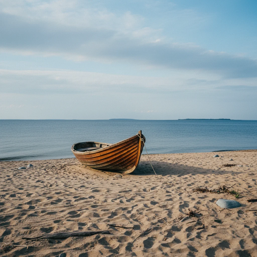Ruhiger Sandstrand auf Ærø mit Blick auf die Ostsee