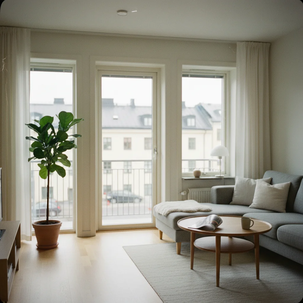 Helle Airbnb-Wohnung in Stockholm mit skandinavischem Design und großen Fenstern
