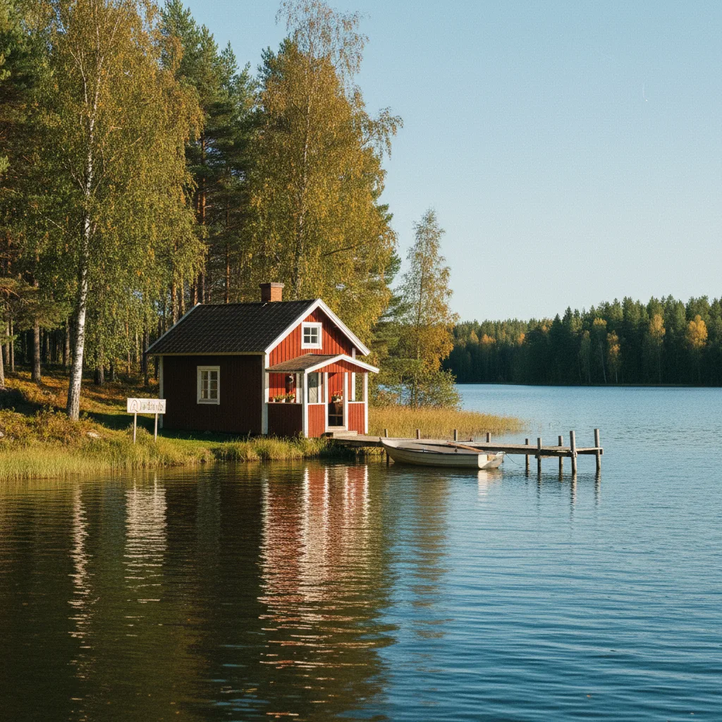 Rote schwedische Stuga am See in Dalarna als Airbnb-Unterkunft