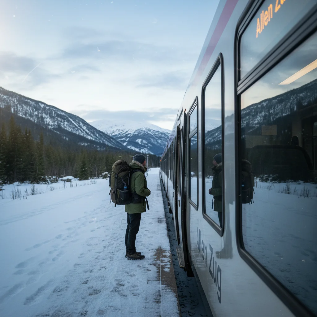 Zugfahrt durch die norwegische Berglandschaft am Fenster