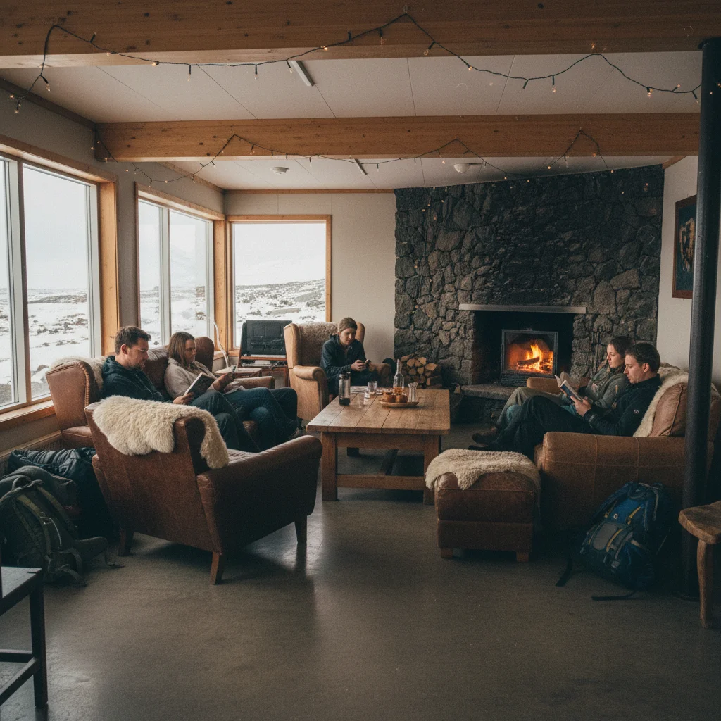Gemütlicher Aufenthaltsraum eines Hostels auf Island