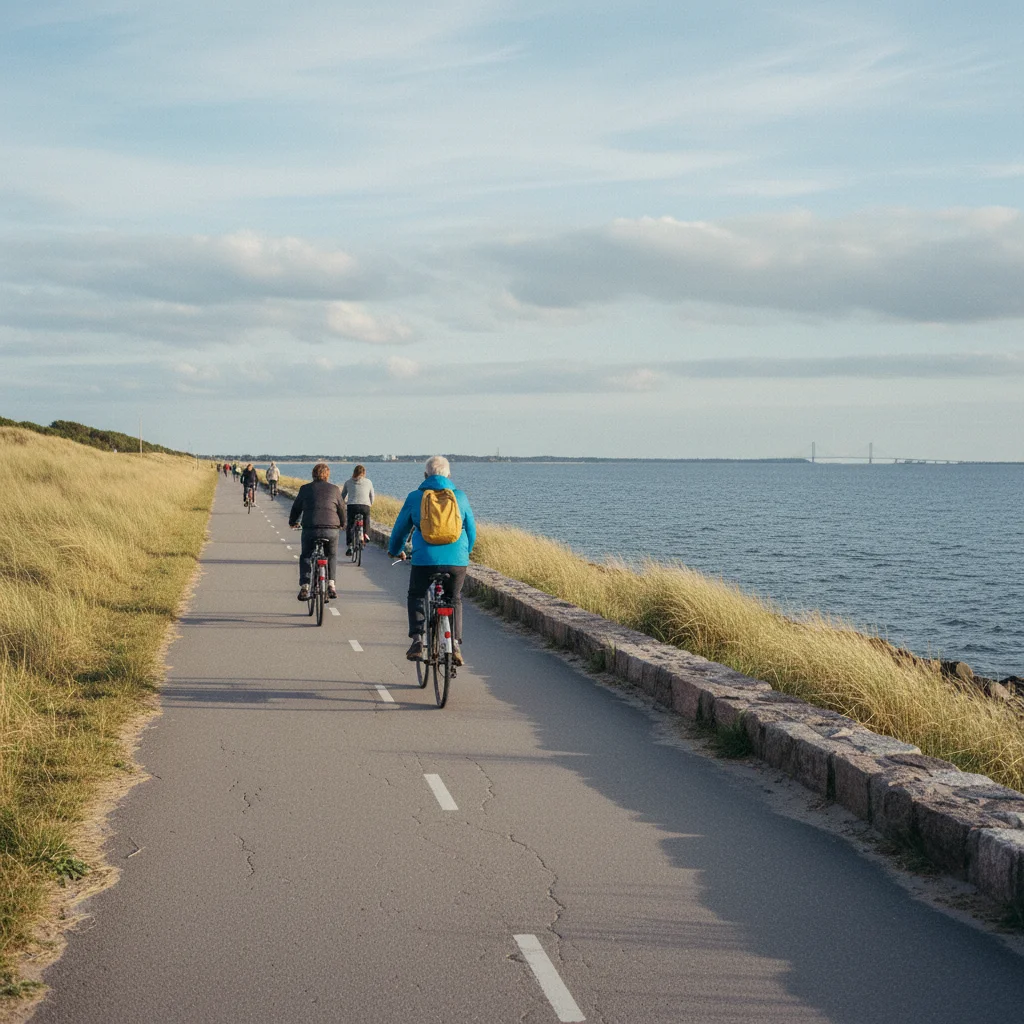 Radweg entlang der Küste von Amager mit Blick auf den Öresund