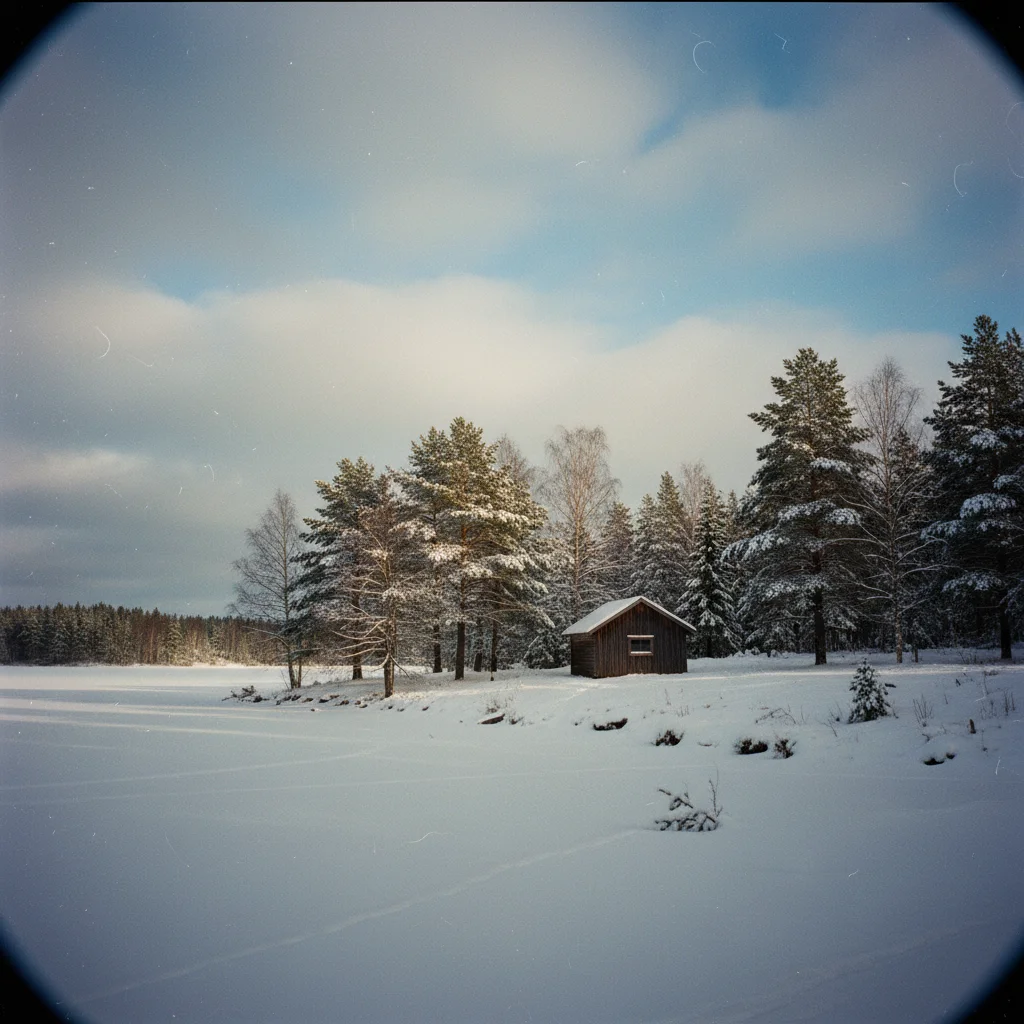 Eisangler auf einem zugefrorenen finnischen See im Winter