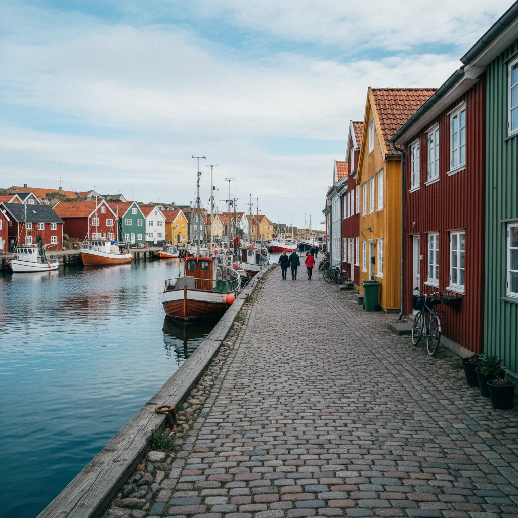 Das kleine Dorf Anholt mit Hafen und bunten Häusern
