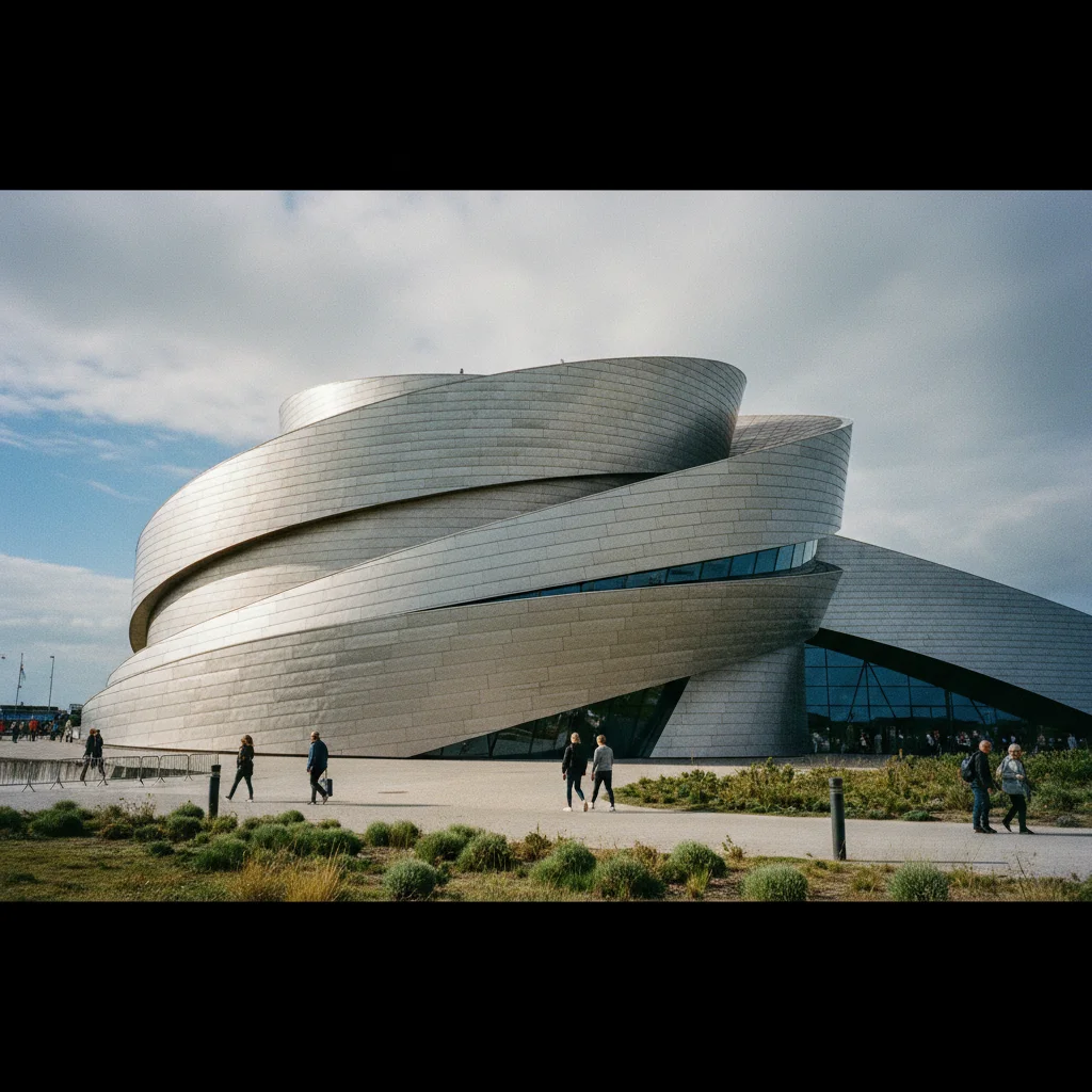 Den Blå Planet Aquarium in Kopenhagen mit seiner markanten Architektur aus wirbelnden Aluminiumflächen