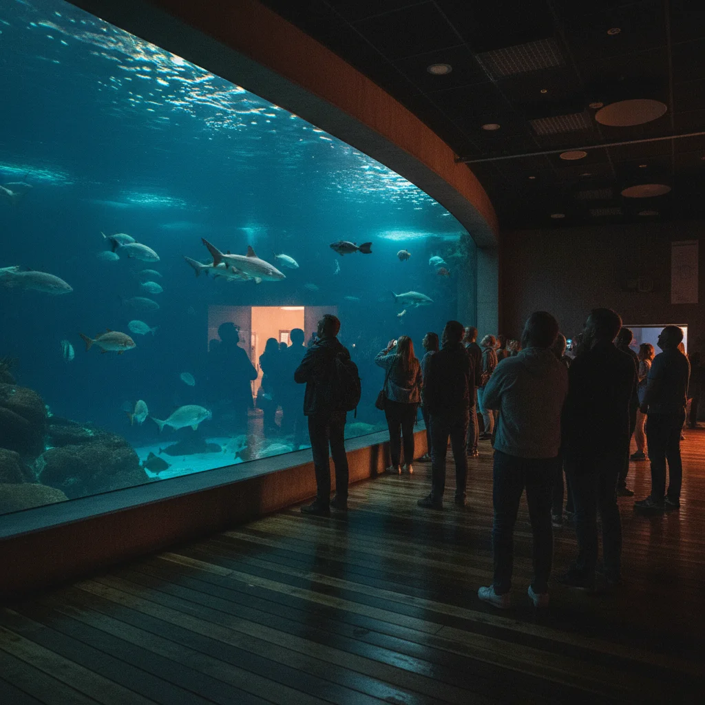 Nordsøen Oceanarium in Hirtshals mit dem großen Ozeanbecken und Besuchern