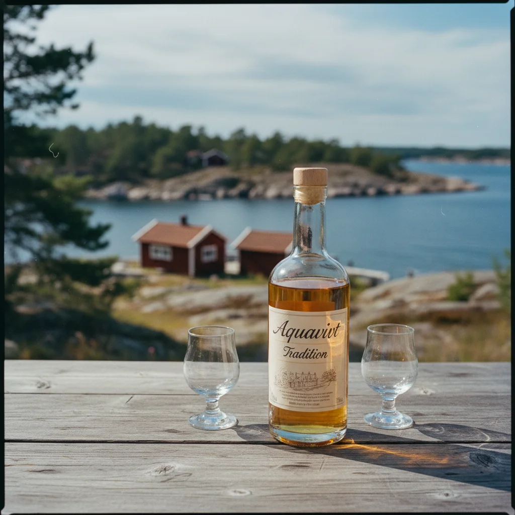 Verschiedene Aquavit-Flaschen in einem norwegischen Vinmonopolet-Regal
