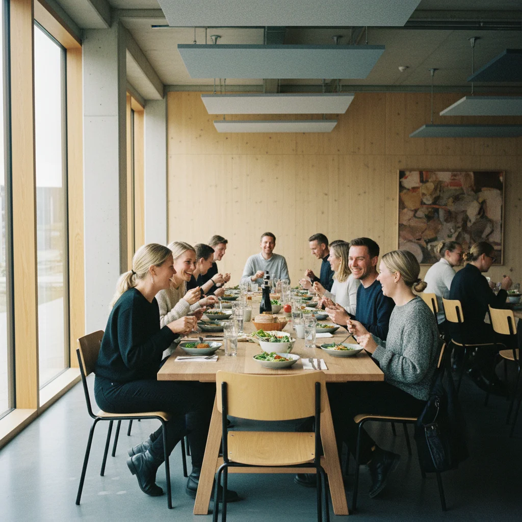 Gemeinsames Mittagessen in einer dänischen Firmenkantine