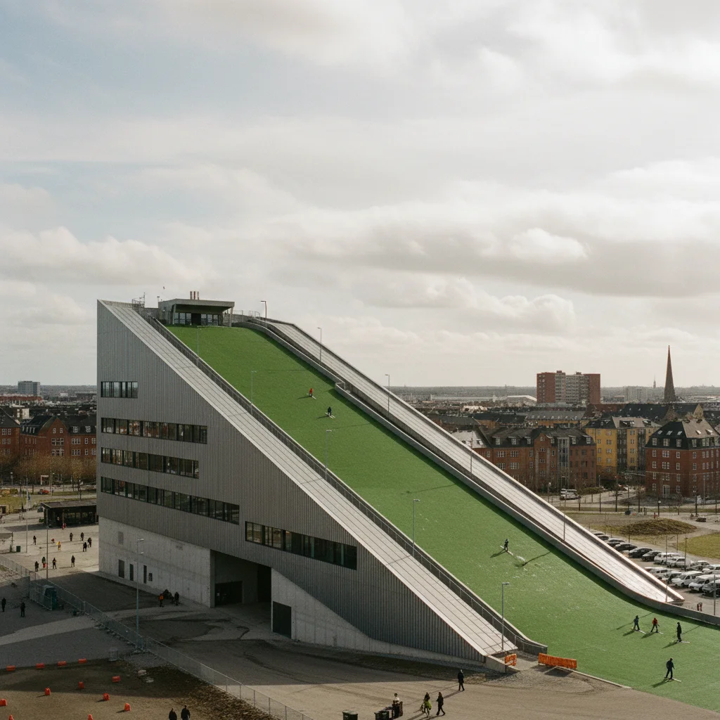 CopenHill Müllverbrennungsanlage mit Skipiste auf dem Dach in Kopenhagen