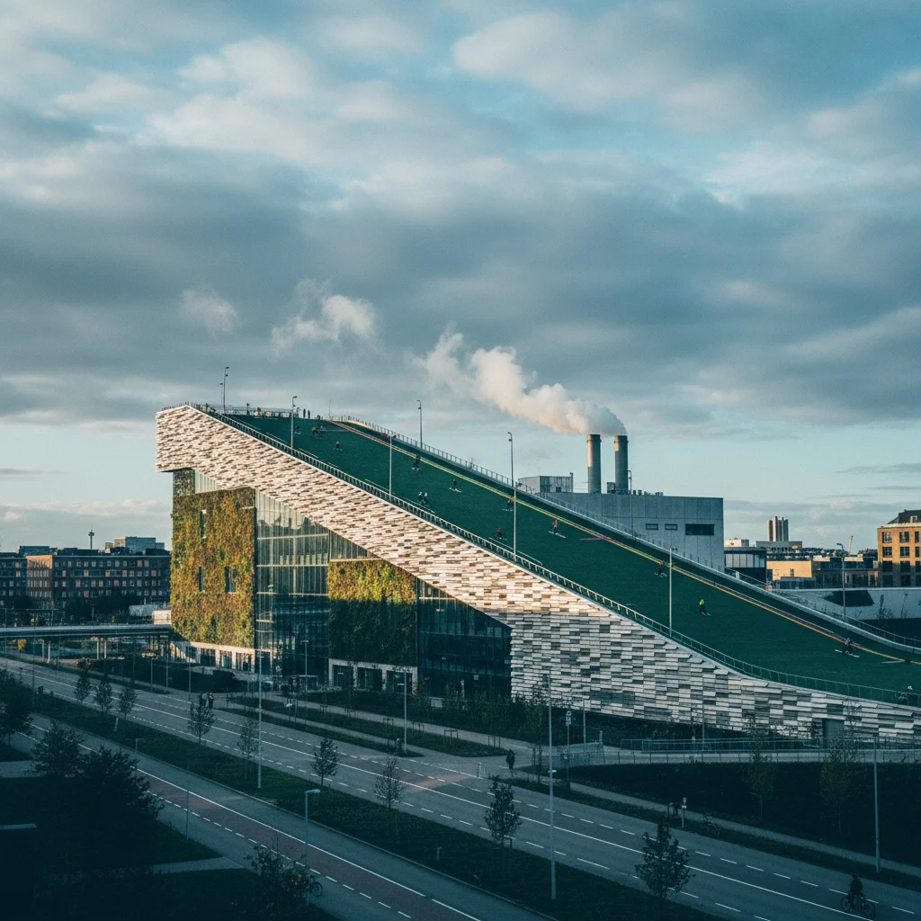 CopenHill Müllverbrennungsanlage mit Skipiste auf dem Dach in Kopenhagen