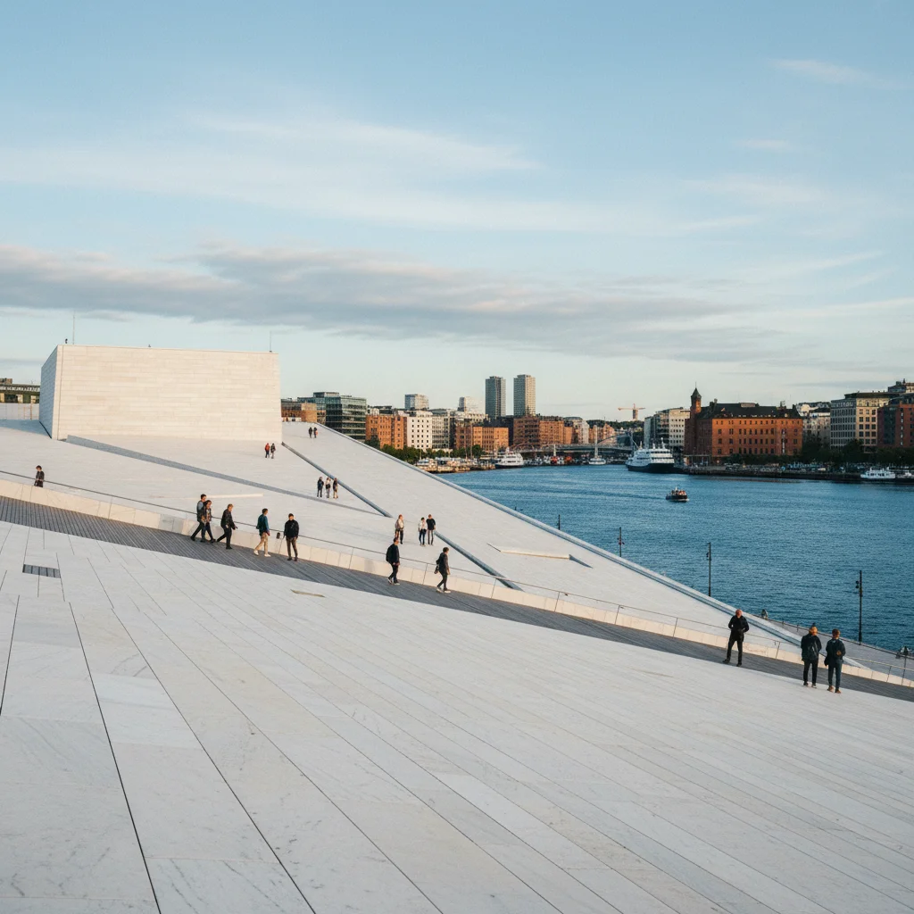 Osloer Opernhaus von Snøhetta mit begehbarem Dach am Hafen