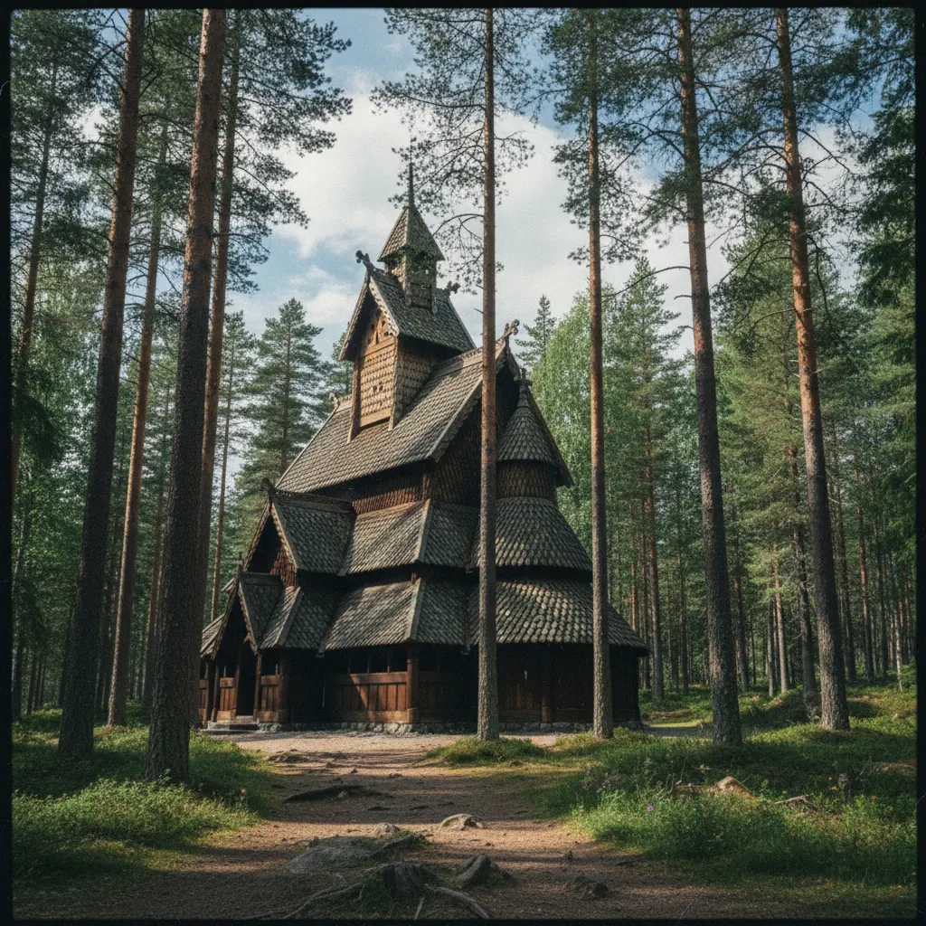 Die Stabkirche von Borgund in Norwegen, eines der am besten erhaltenen mittelalterlichen Holzgebäude Europas