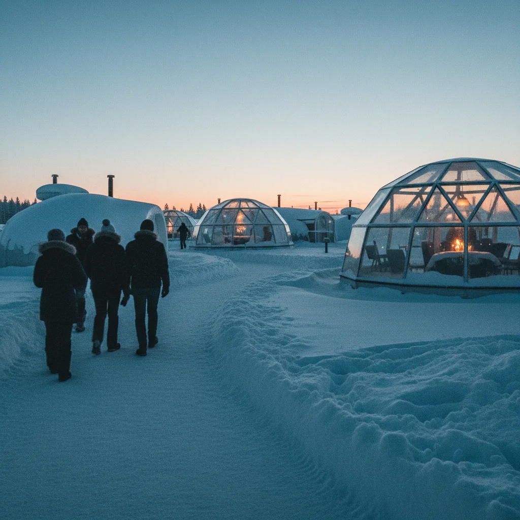 Arctic SnowHotel bei Rovaniemi mit Glasiglus im Hintergrund