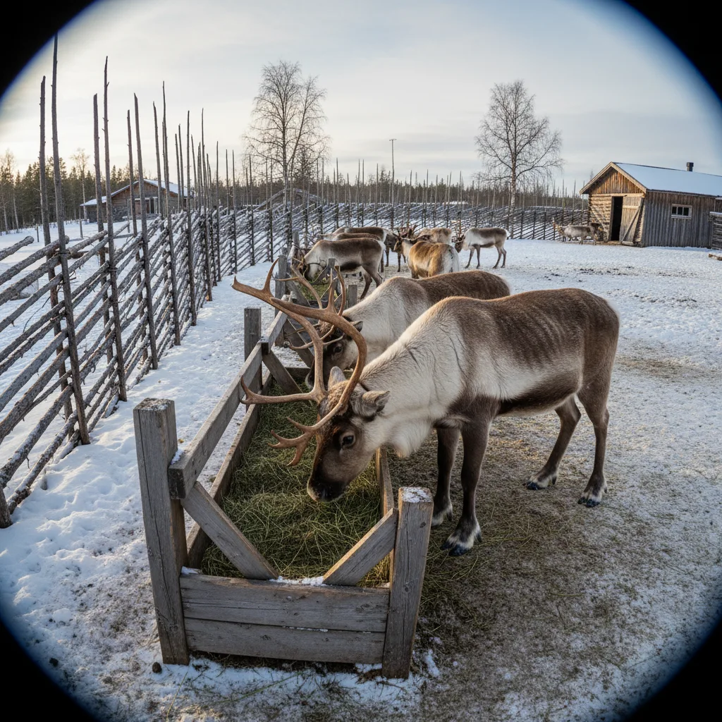 Rentiere in der Natur bei Arvidsjaur in Lappland