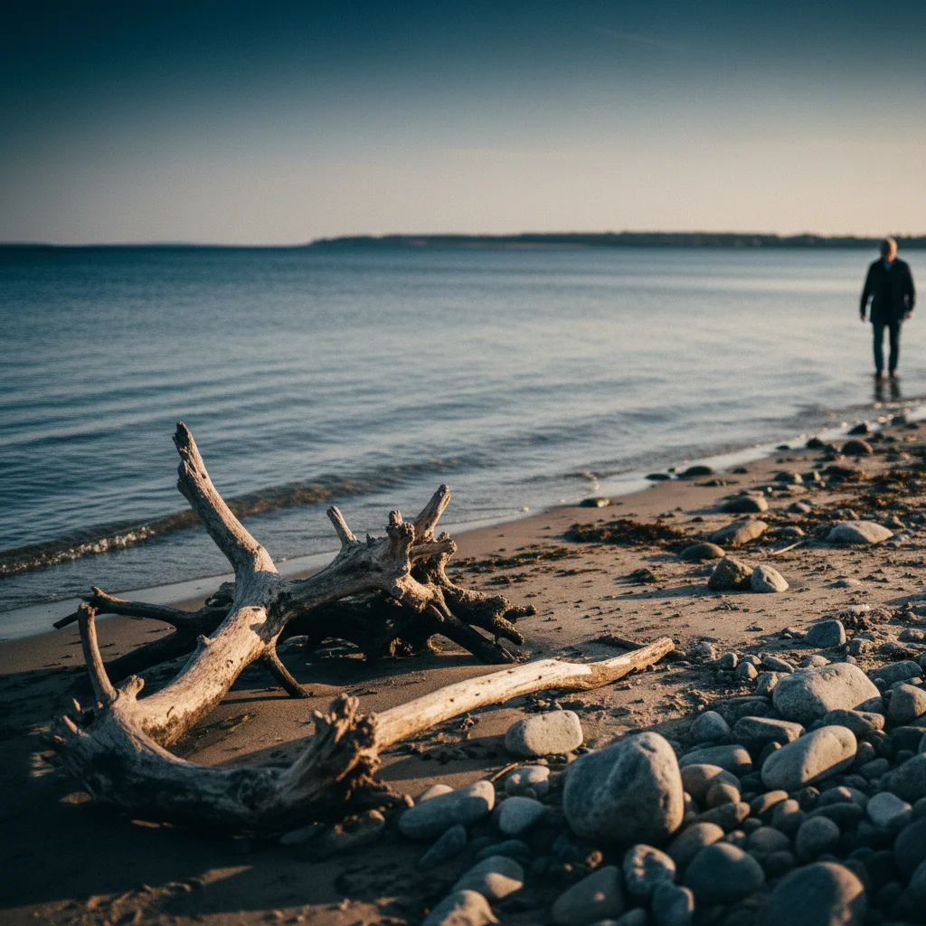 Strand bei Assens am Kleinen Belt mit Blick auf die jütländische Küste