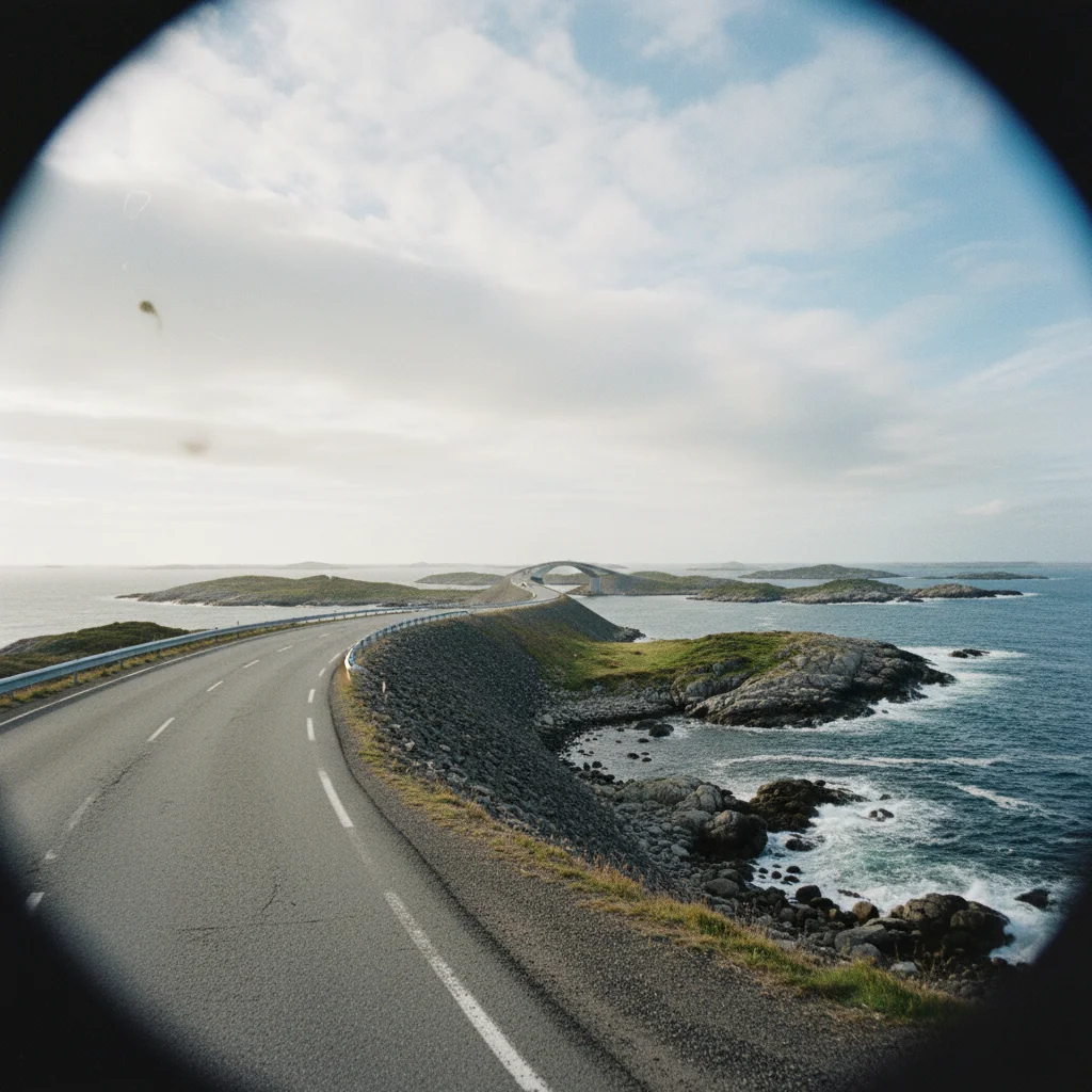 Panoramablick auf die Atlantikstraße mit mehreren Brücken