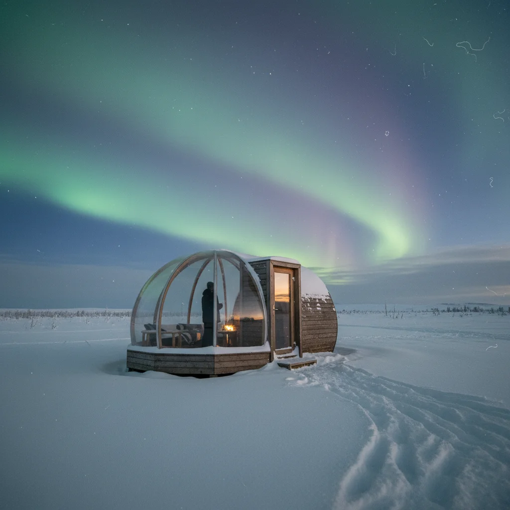 Aurora Cabins auf einem Hügel oberhalb von Levi