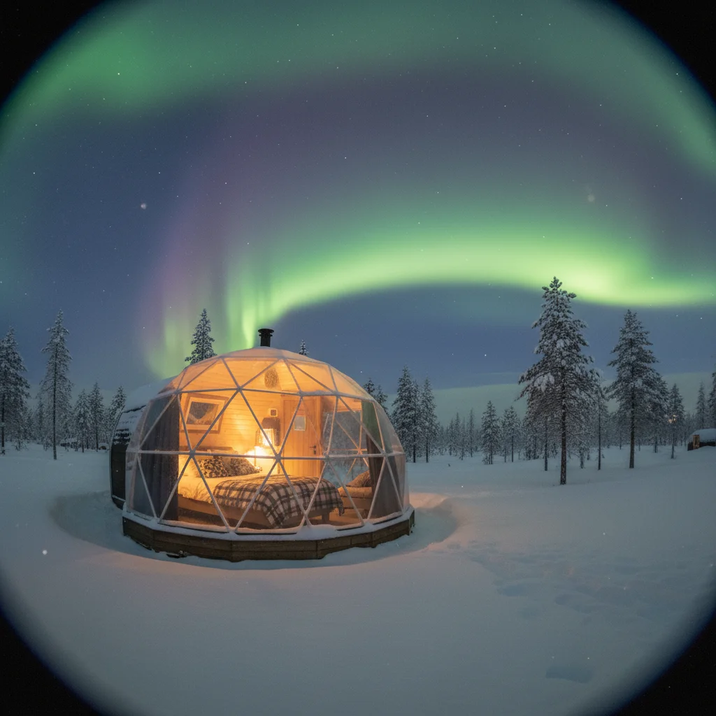 Aurora Cabin in Saariselkä unter dem Nordlicht