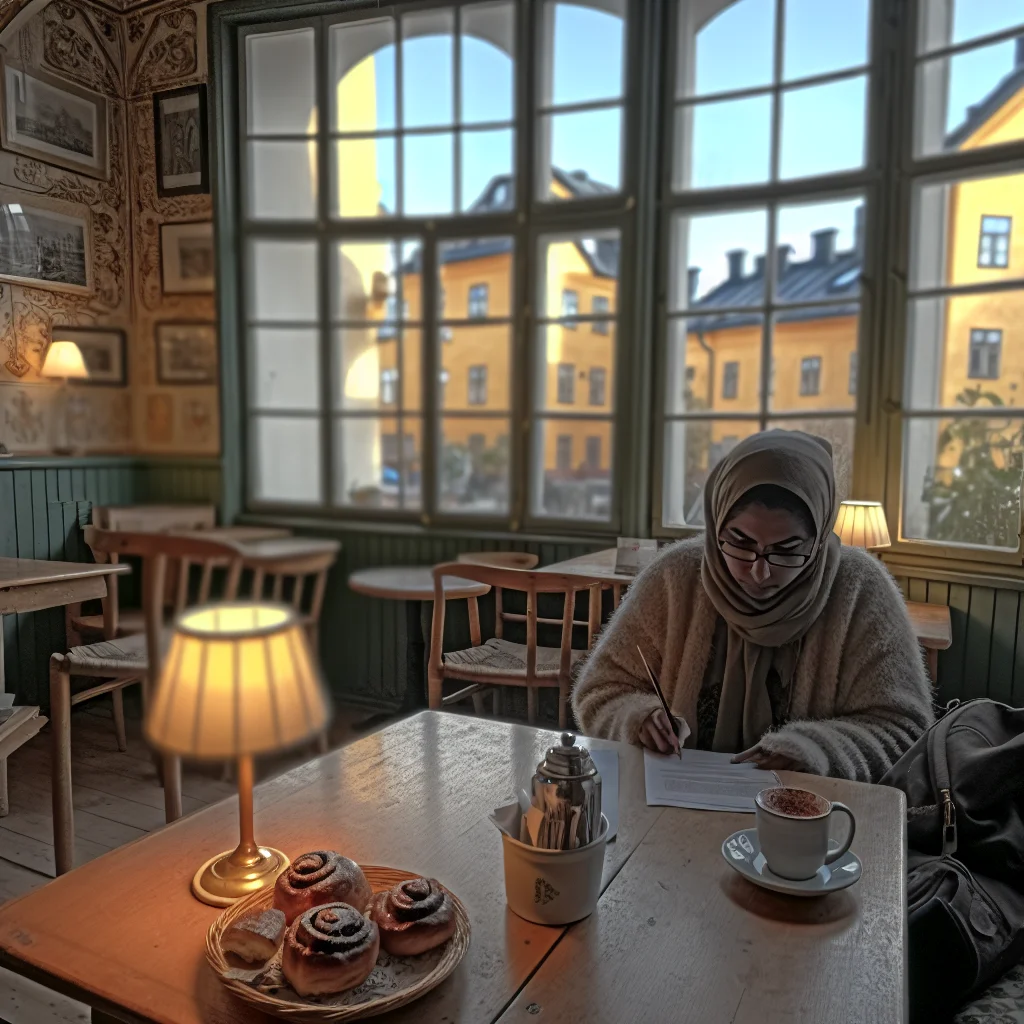 Schwedische Fika-Pause mit Kaffee und Zimtschnecke