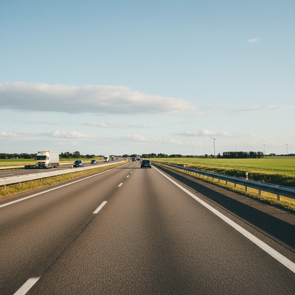 Dänische Autobahn E45 in Jütland bei gutem Wetter