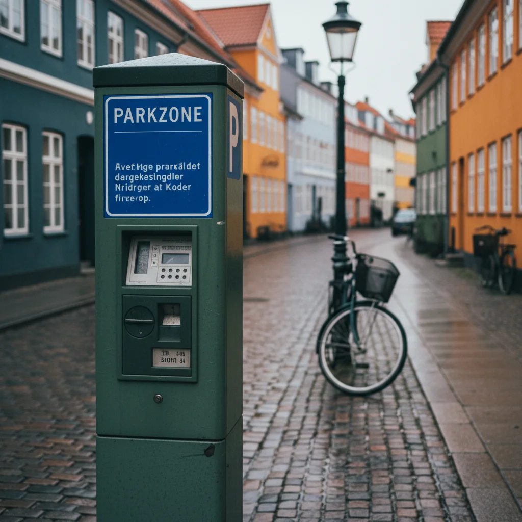 Parkuhr und Parkzone in einer dänischen Stadt