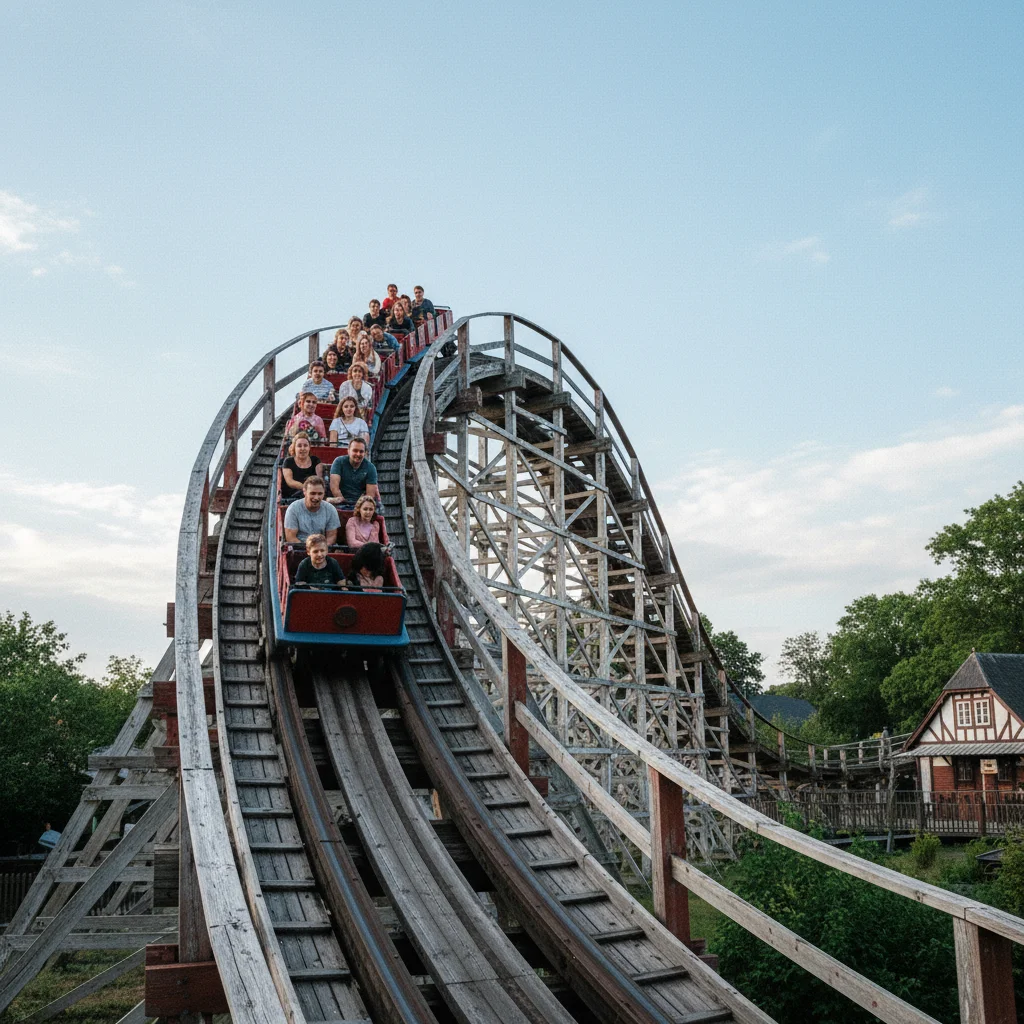 Die historische Holzachterbahn Rutschebanen im Freizeitpark Bakken