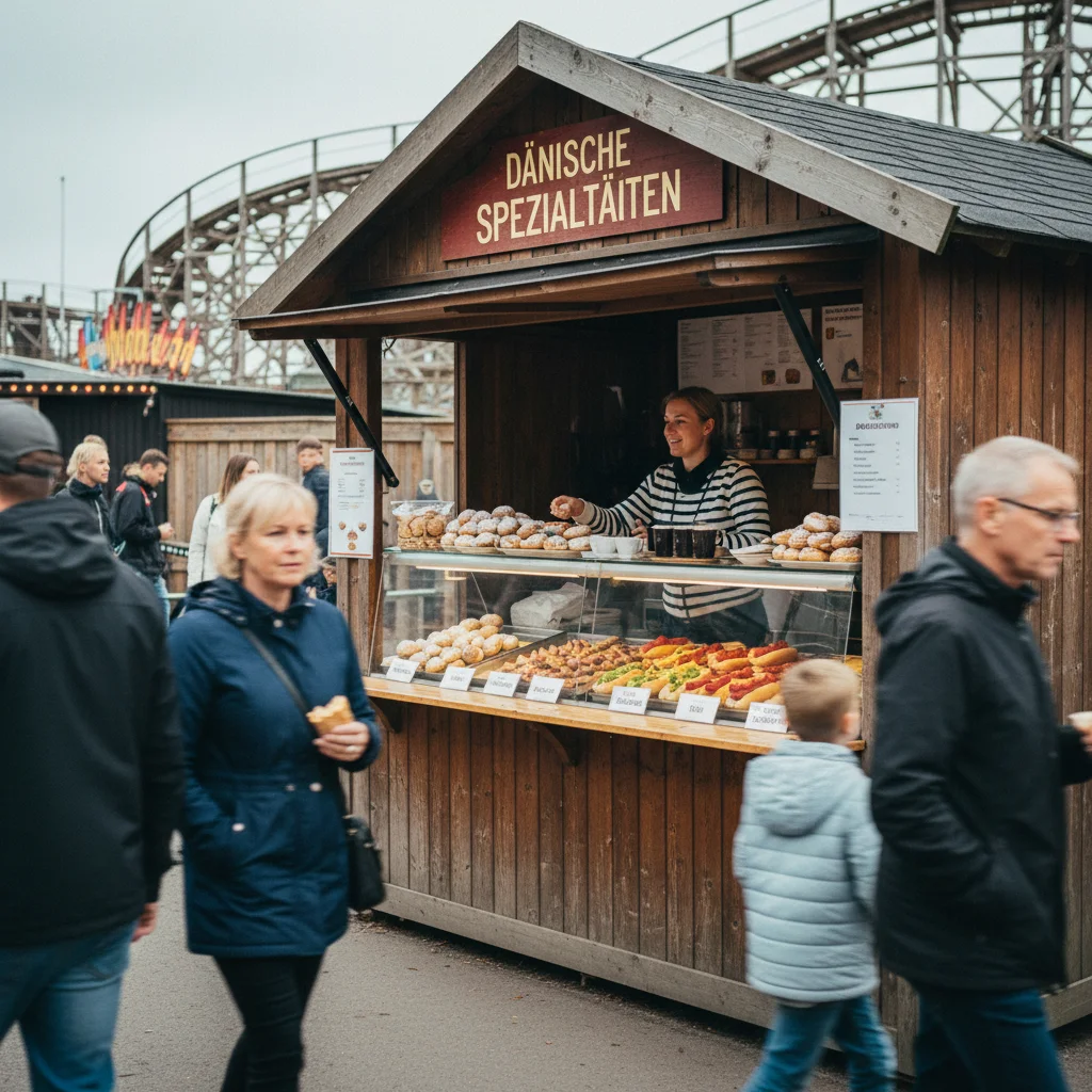 Dänische Spezialitäten an einem Imbissstand im Freizeitpark Bakken