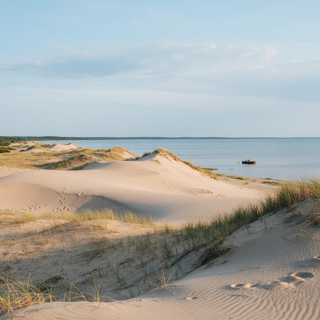 Wanderdünen auf der Kurischen Nehrung mit Blick auf das Kurische Haff