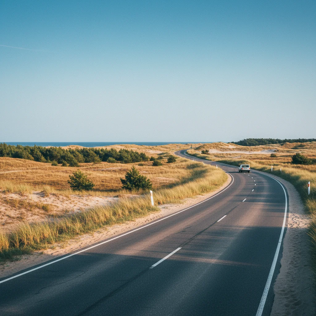 Straße durch die Dünenlandschaft der Kurischen Nehrung in Litauen