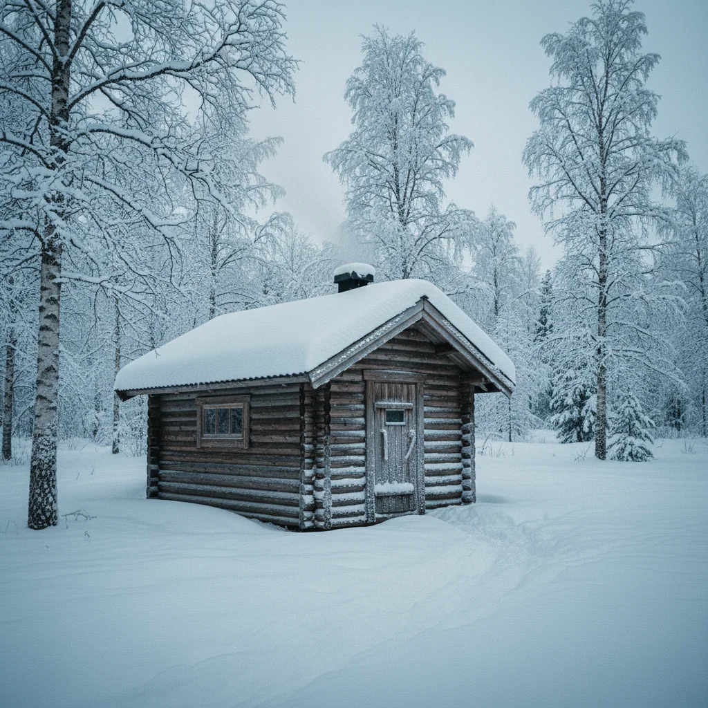 Traditionelle estnische Rauchsauna im Winter mit Schnee