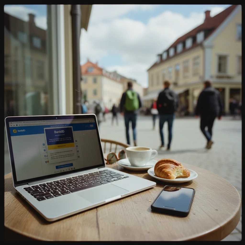 Laptop und Smartphone mit schwedischer Banking-App