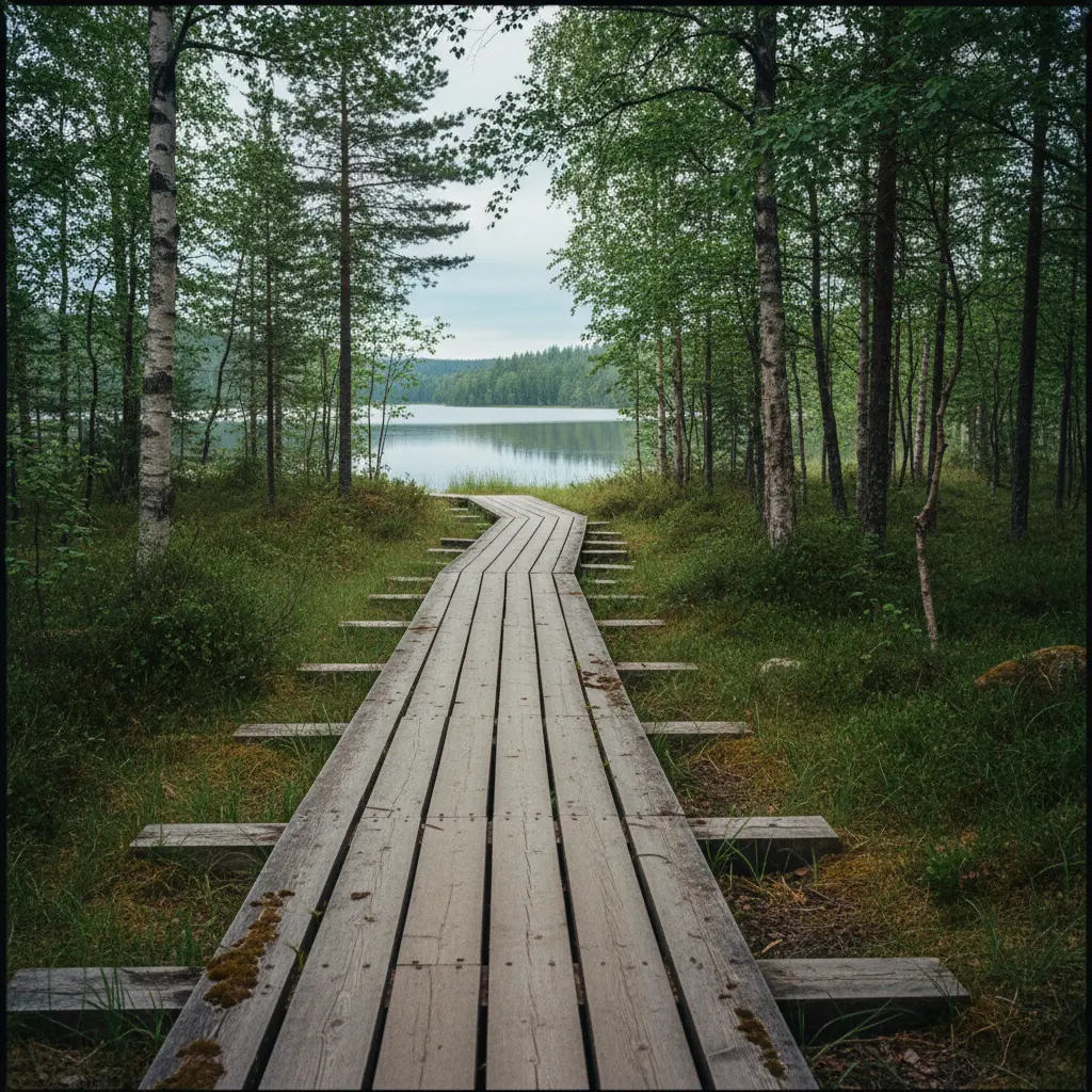 Barrierefreier Holzsteg durch ein schwedisches Naturreservat