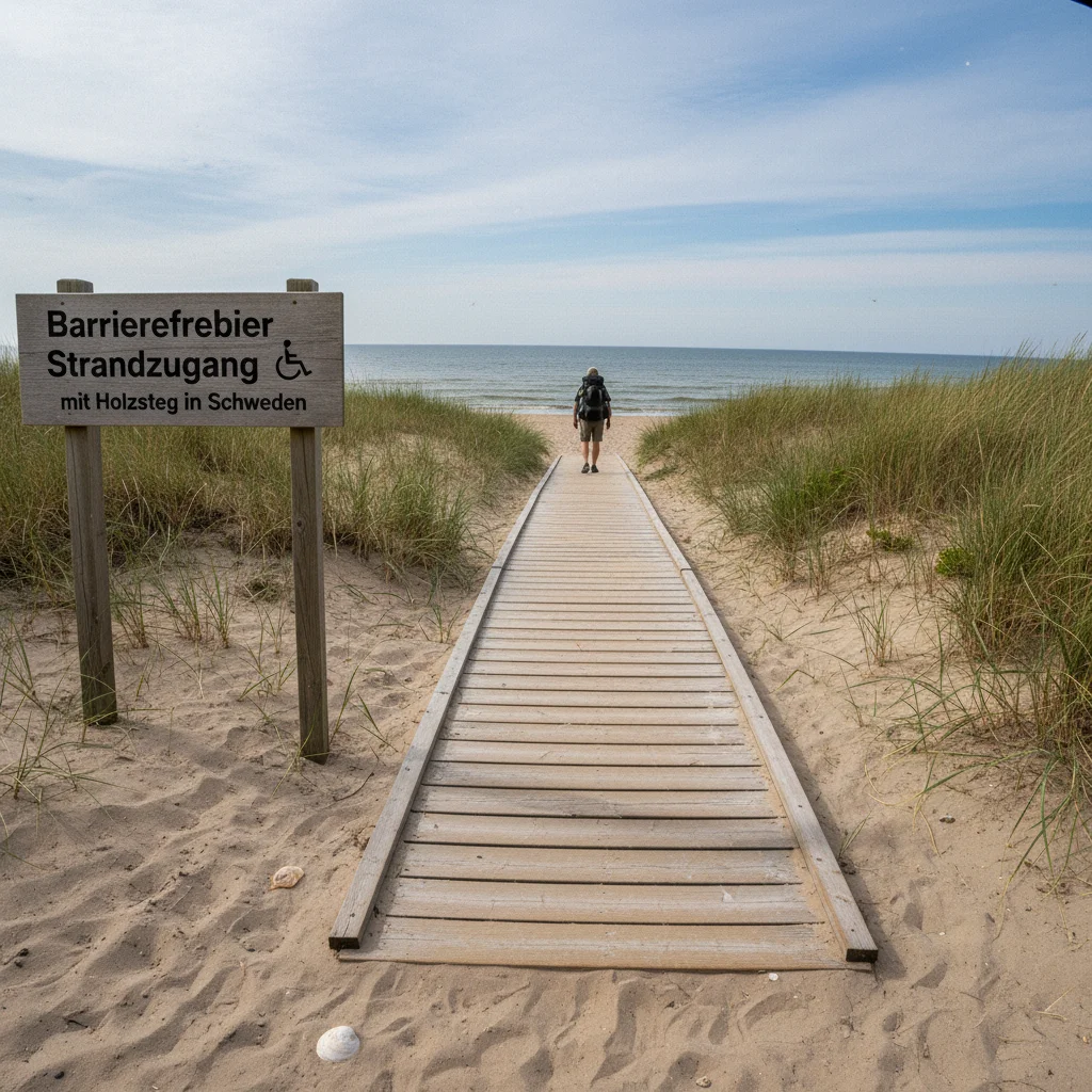 Barrierefreier Strandzugang mit Holzsteg in Schweden