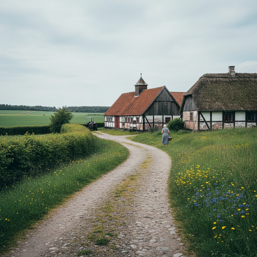 Typischer dänischer Bauernhof mit Fachwerkhäusern