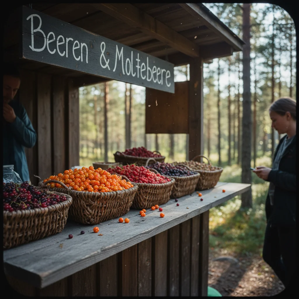 Reife Moltebeeren auf einem finnischen Moor in Lappland