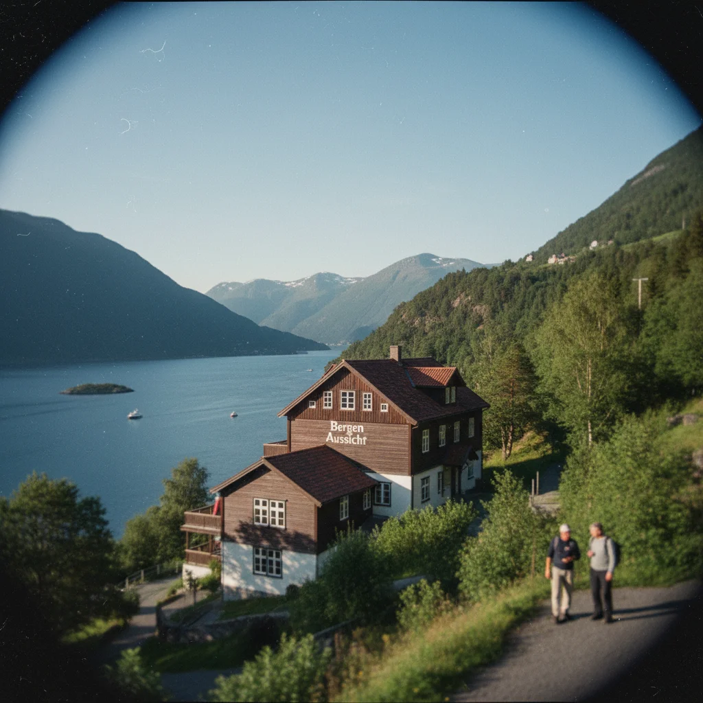 Panoramablick von einem Hotelbalkon auf den Byfjorden in Bergen