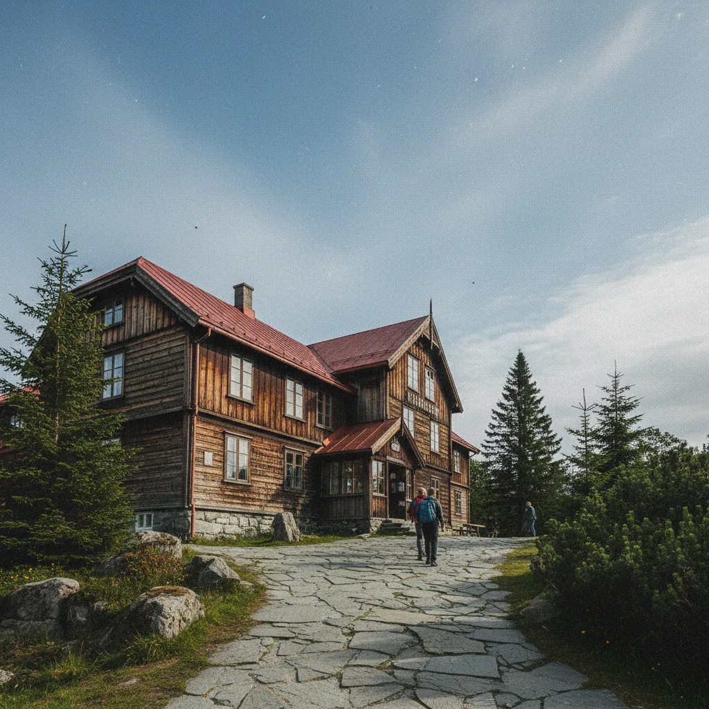 Bergen von oben gesehen, mit Hotels entlang des Hafens und dem Fløyen im Hintergrund