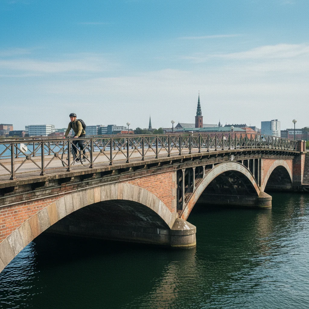 Radfahrer auf einer Brücke in der Nähe von Kopenhagen
