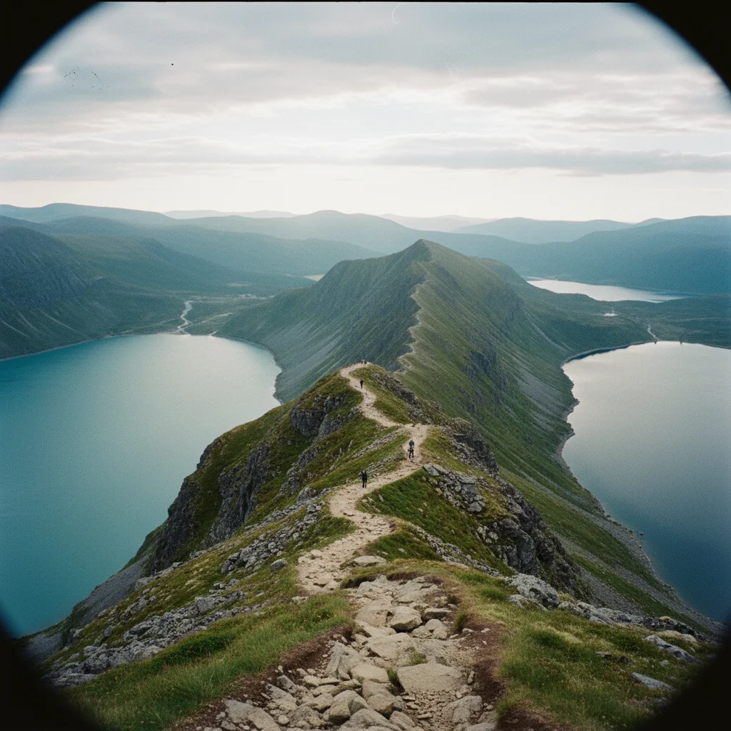 Wanderer beim Aufstieg zum Besseggen-Grat in Jotunheimen