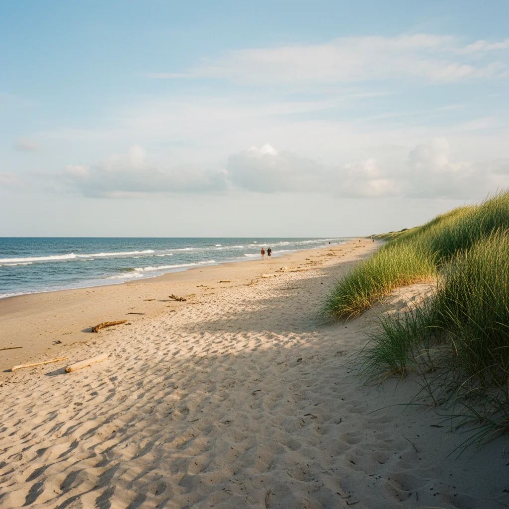 Breiter Sandstrand an der dänischen Nordseeküste im Sommer