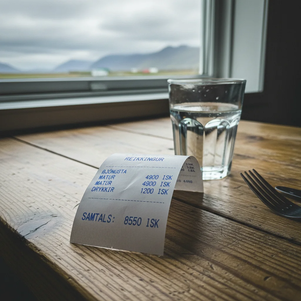 Rechnung in einem isländischen Restaurant mit Preisen in Isländischen Kronen