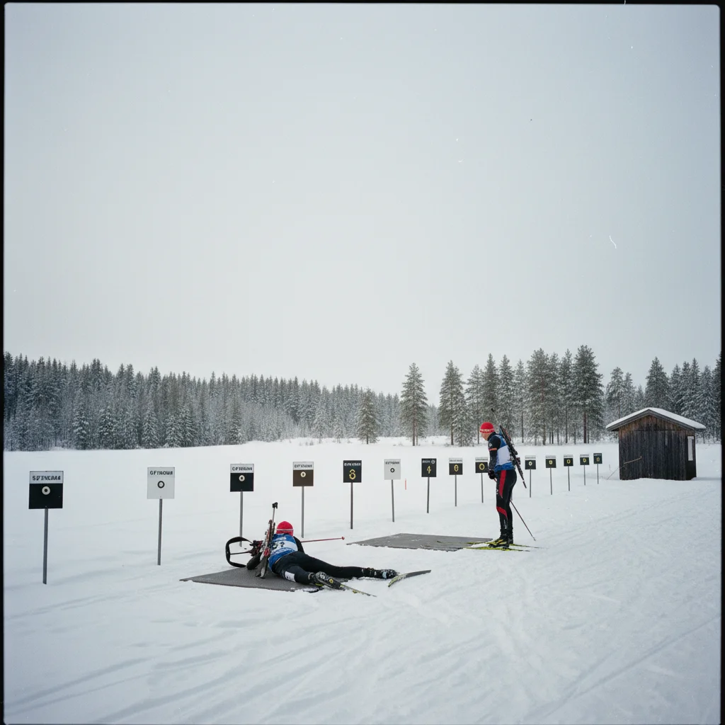 Nahaufnahme eines Biathlon-Gewehrs am Schießstand