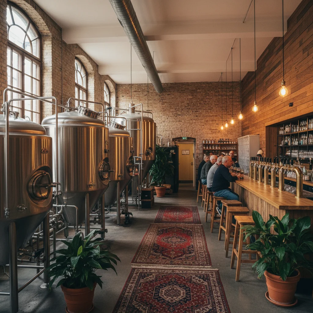 Kupferkessel in einer dänischen Craft-Beer-Brauerei