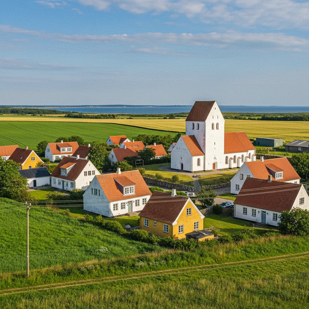 Das Dorf Bogø By mit der romanischen Kirche im Zentrum