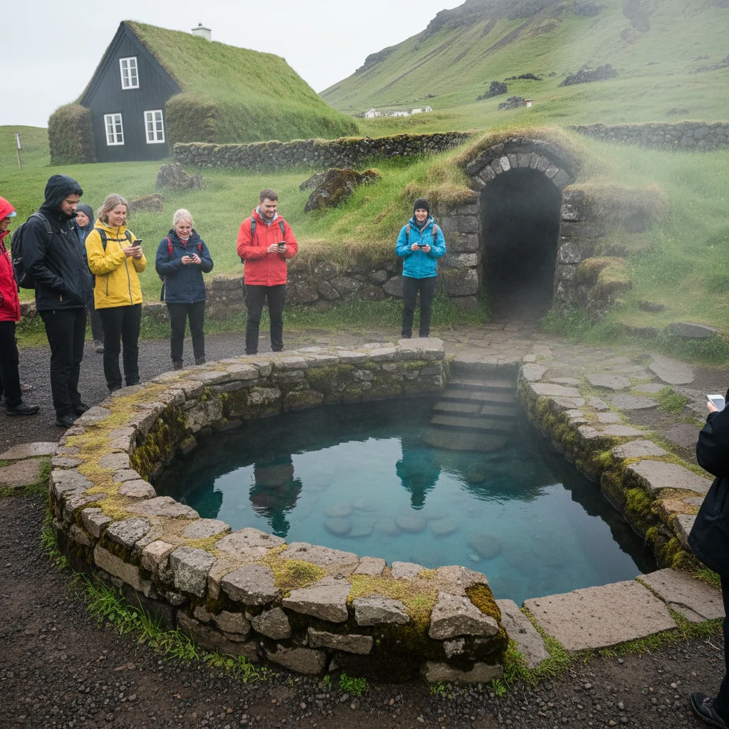 Snorralaug in Reykholt, der heiße Pool von Snorri Sturluson