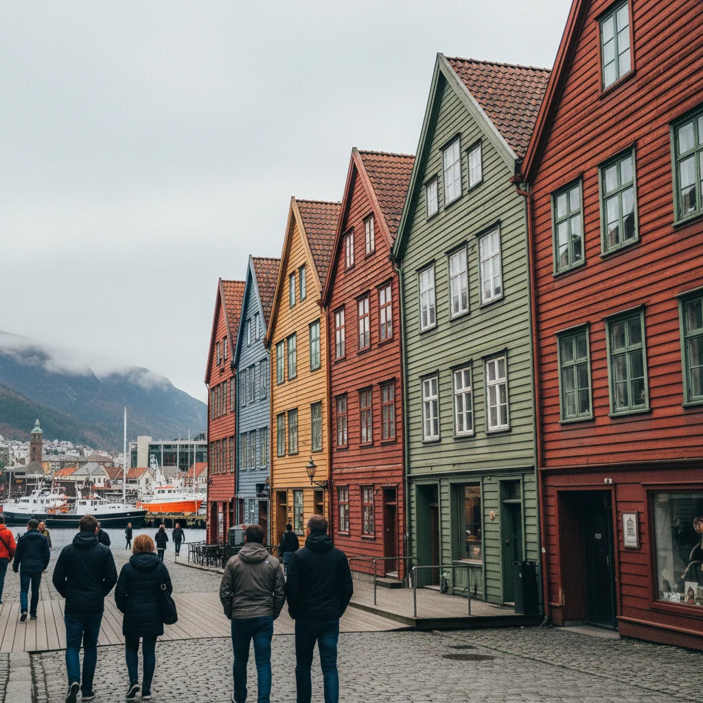 Die bunten Holzhäuser von Bryggen in Bergen, Norwegen