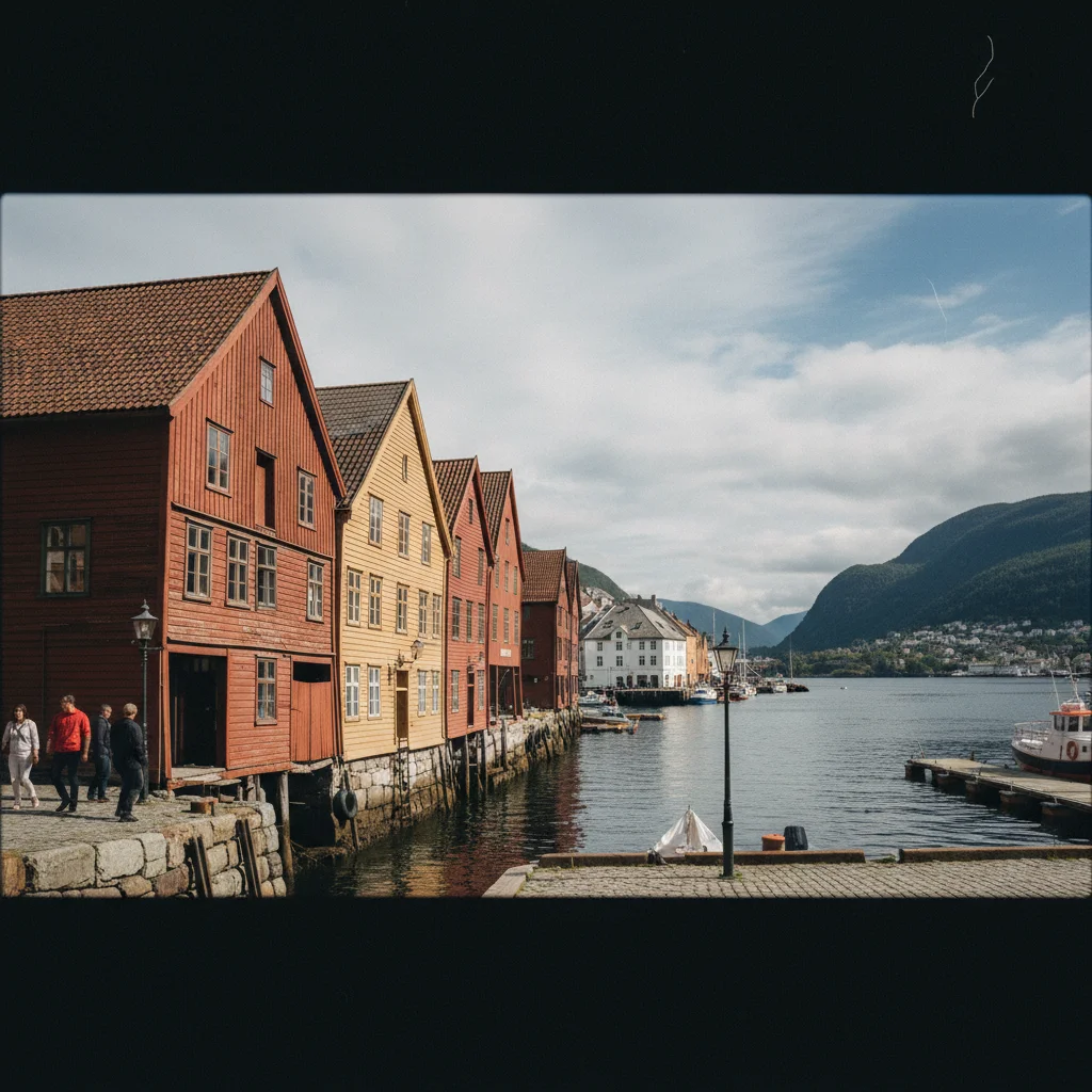 Blick auf Bryggen und den Hafen von Bergen